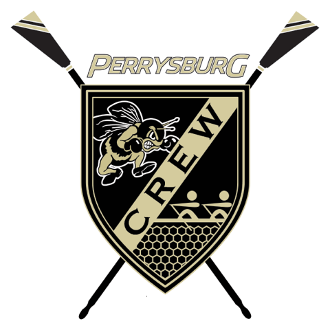 Perrysburg Crew logo--crest with oars crossed behind it