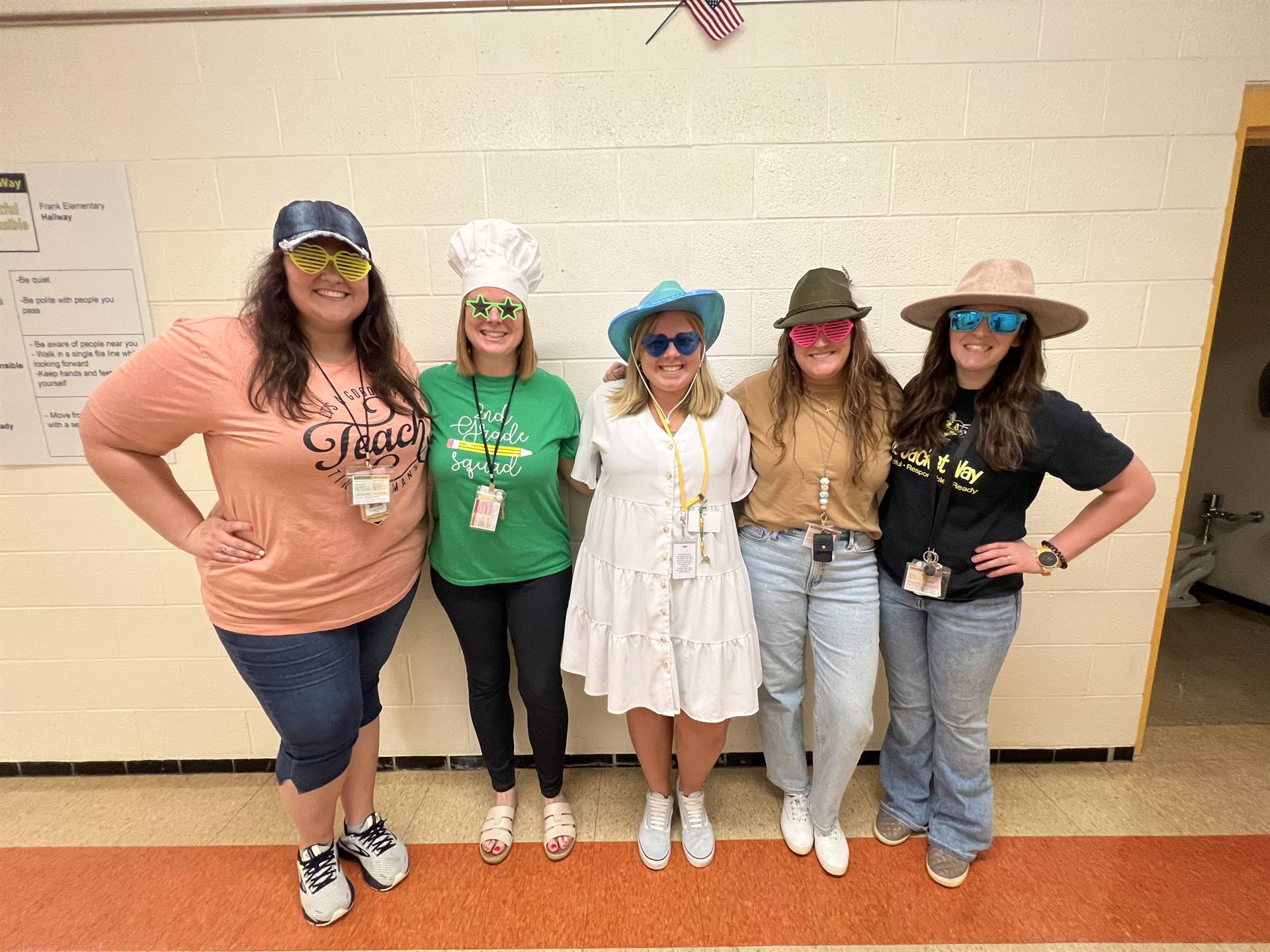5 teachers wearing hats and sunglasses